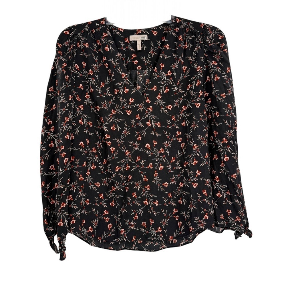 Rebecca Taylor Silk Blend Lia V-neck Top Blouse Size 0 Black Long Tie Sleeves - Picture 3 of 11